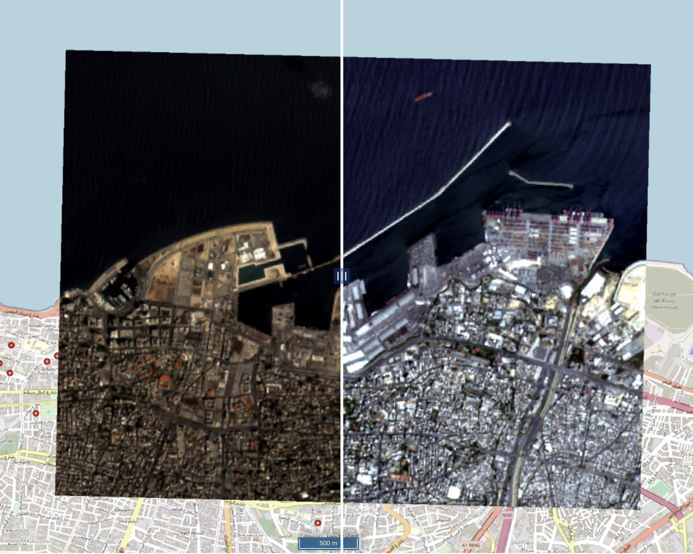 Image of Confronto pre-post esplosione nel porto di Beirut